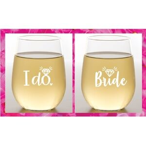 I Do & Bride - Stemless Shatterproof Wine Glasses (2 Pack)